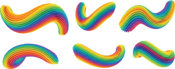 Obraz premium Set of 3D abstract wavy rainbow fluid shapes isolated on white background