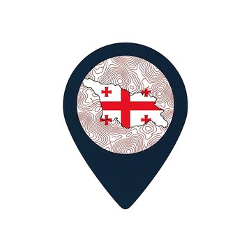 Georgia map pin icon featuring national flag and topographic contour lines on white background