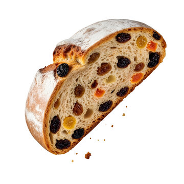 Single Barmbrack Slice Falling isolated on transparent or white background. PNG
