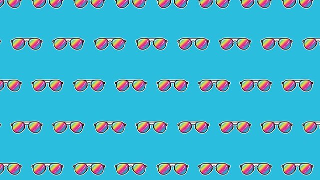 Seamless Animated Sunglasses Pattern Background with Colorful Rainbow Lens Icons, Loopable Summer Fashion Accessory Symbol Repeat Vector Illustration for Beach, Vacation and Sunny Weather Design