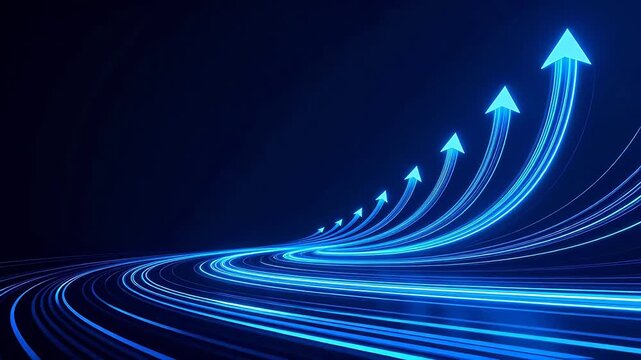 Blue glowing arrows ascending in curves