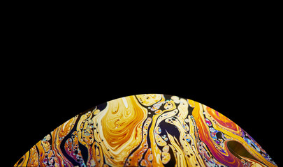 Virtual reality space with abstract multicolor psychedelic planet. Closeup Soap bubble like an alien planet on black background. © Marina Dubin