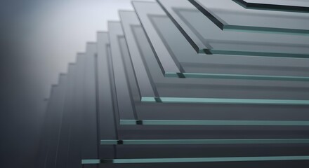 Obraz premium Glass panels stacked, modern architecture material, industrial design elements, sleek transparent sheets
