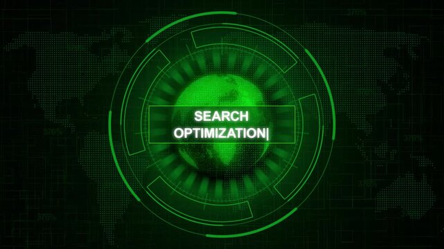 Digital search optimization hologram with glowing neon brain in futuristic tech environment for SEO and AI analytics