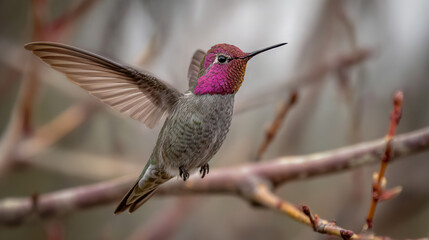 Fototapeta premium Hummingbird in Flight Near Branches