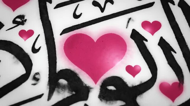 Arabic calligraphy with pink hearts on clean white background
