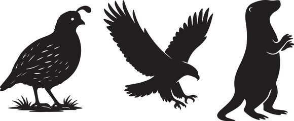 Obraz premium Quail, Eagle, and Otter Silhouettes