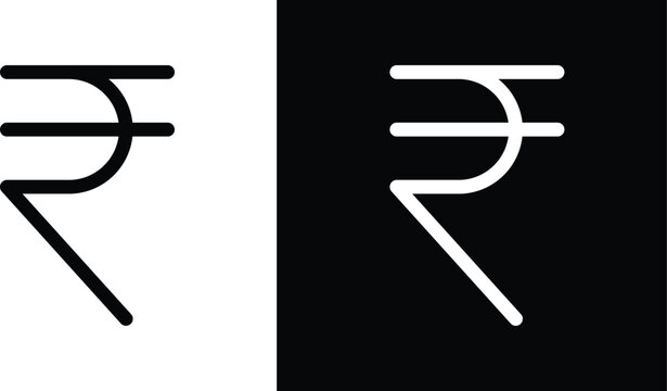 Indian rupee icon pack in black and white colors