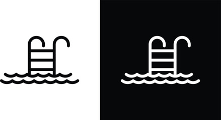 Ladder in swimming pool icon pack in black and white colors © mila