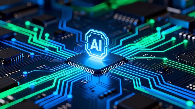 AI chip with glowing circuit board