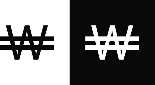 Korean won icon pack in black and white colors