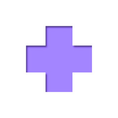 Obraz premium Simple purple plus sign symbol with drop shadow effect, isolated on transparent background