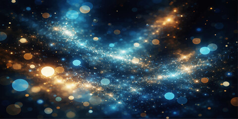 An abstract blue galaxy background features a bright deep space nebula and shimmering stars across a dark cosmic universe © Faysal