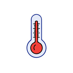 Red and blue medical thermometer icon for temperature measurement, isolated on transparent background.