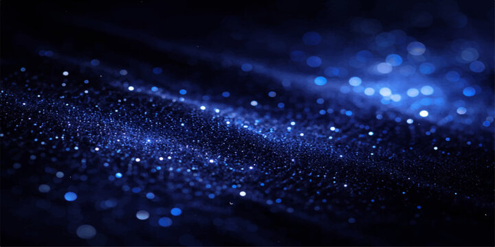 Blue water drops on glass glisten against a dark starry sky background featuring a bright nebula and cosmic particles in a seamless science illustration of the night universe