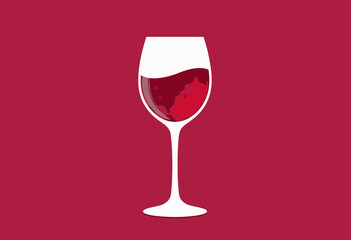 A minimalist depiction of a white wineglass filled with vibrant red wine on a rich maroon background, highlighting the elegance and simplicity of contemporary design.