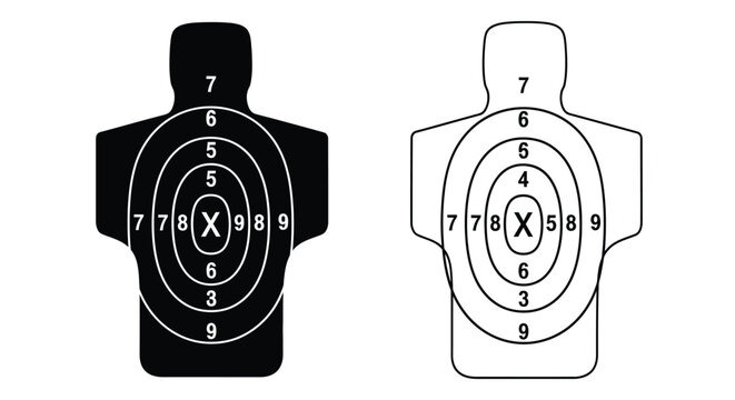 Two target range human silhouette vector graphic illustrations for shooting practice and marksmanship design