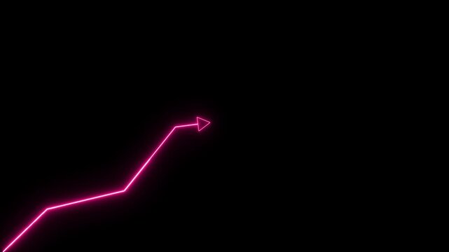 Neon Growth Arrow on Dark Background.Business Growth Arrow Neon Illustration.Rising Arrow Graph Neon Light.