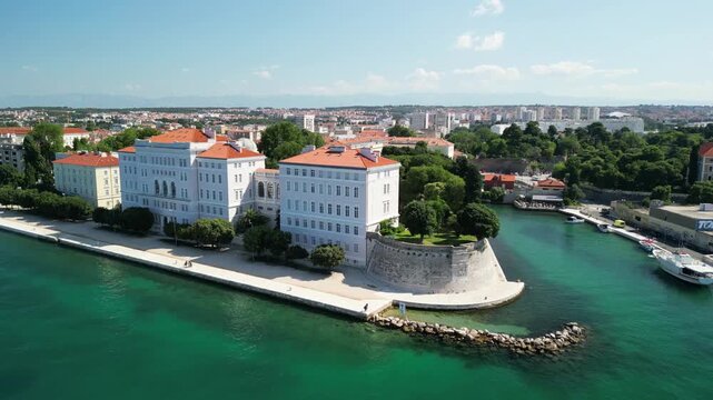 Aerial view of Zadar old town and coastline Croatia Adriatic Sea