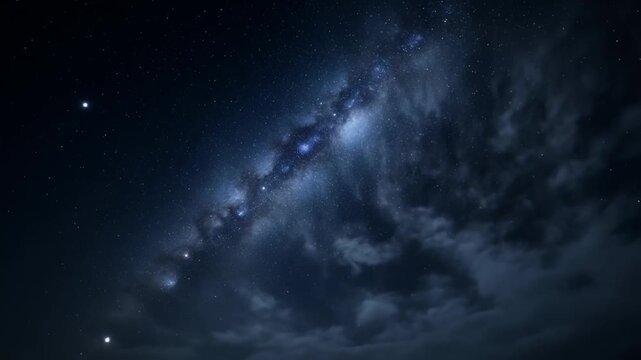 Magnificent milky way with shining stars, planets and clouds, in the night