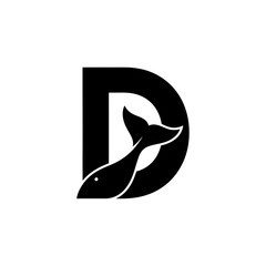 Fototapeta premium Letter d with whale tail logo design in black and white for branding
