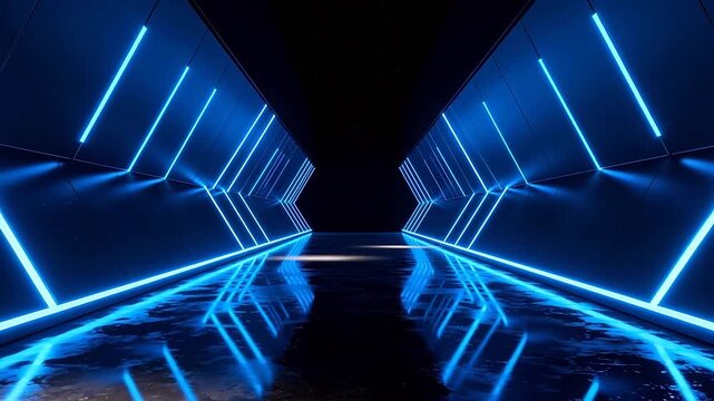 Blue neon geometric corridor