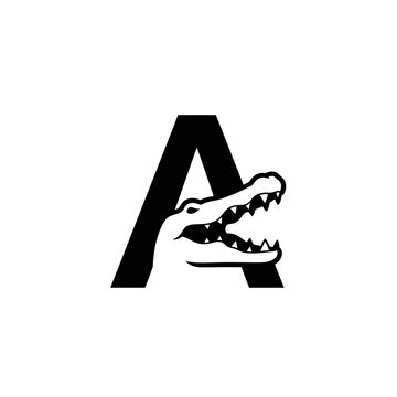 Letter a with alligator head silhouette conceptual logo design