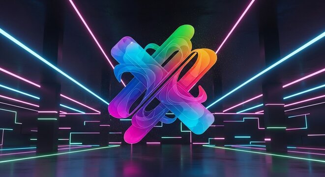 Colorful 3D Logo in Neon Light Space.