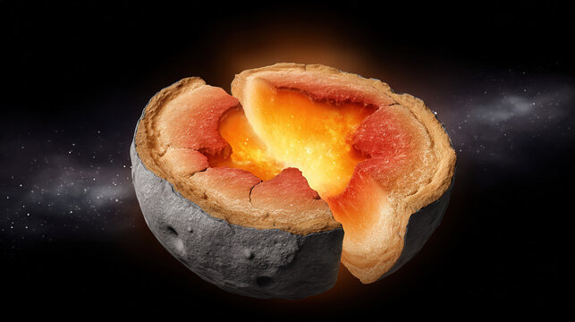 Cross-section of a planet with molten core