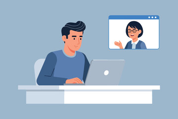 Man having a video call on laptop working remotely from home