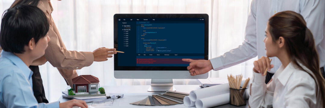 Software development programming on computer screen for brisk application and program coding