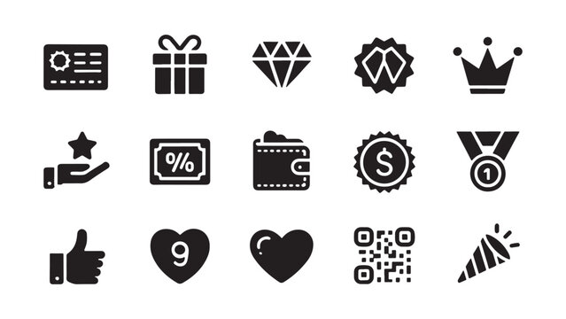Premium Loyalty Program and VIP Rewards Icon Set for Membership Tiers, Digital Wallet, and Customer Incentive Design