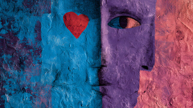 Split face with heart and eye