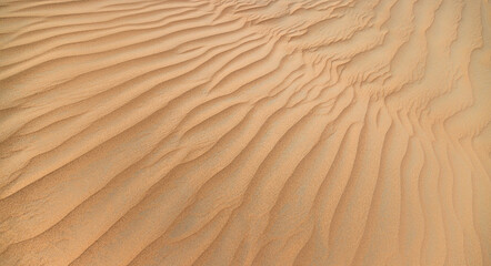 Natural desert sand texture background with fine grains and soft ripple patterns warm earthy tones minimal abstract nature surface. Panoramic outdoors sandy pattern wallpaper © icemanphotos