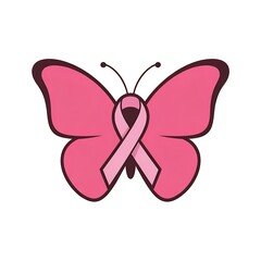 Fototapeta premium Pink butterfly with breast cancer awareness ribbon