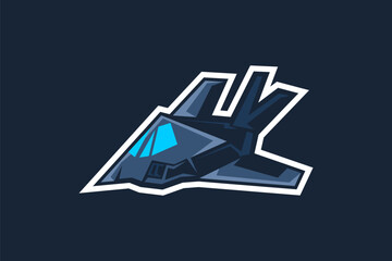 Obraz premium American cold war jet fighter plane vector illustration. simple aircraft logo, military equipment.