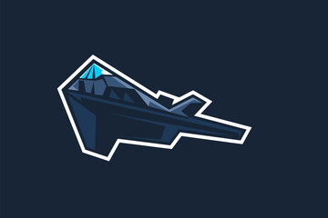 Obraz premium American cold war jet fighter plane vector illustration. simple aircraft logo, military equipment.