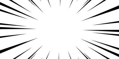 Fototapeta premium Diagonal speed lines background. Comic book sunburst. Abstract black and white radial line frame design. Manga or anime cartoon explosion wallpaper. Pop art light beams or rays effect. Vector backdrop