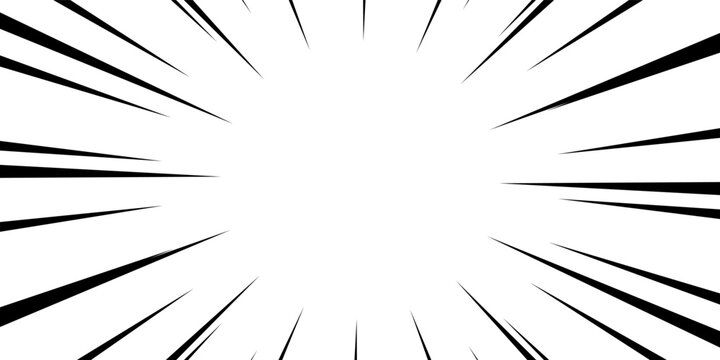 Diagonal speed lines background. Comic book sunburst. Abstract black and white radial line frame design. Manga or anime cartoon explosion wallpaper. Pop art light beams or rays effect. Vector backdrop
