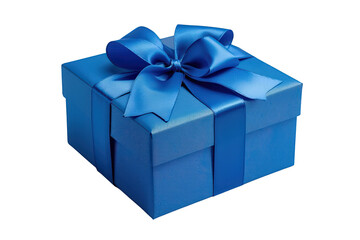 Fototapeta premium Blue gift box with satin ribbon bow, representing celebration, gifting, birthday, and holiday surprise
