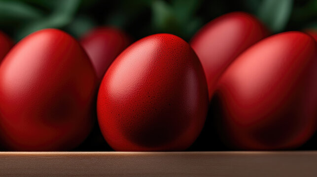 Hand dyed dark red eggs symbolizing resurrection and new life, representing the Orthodox Easter tradition of cracking eggs during Pascha celebrations. Easter Monday