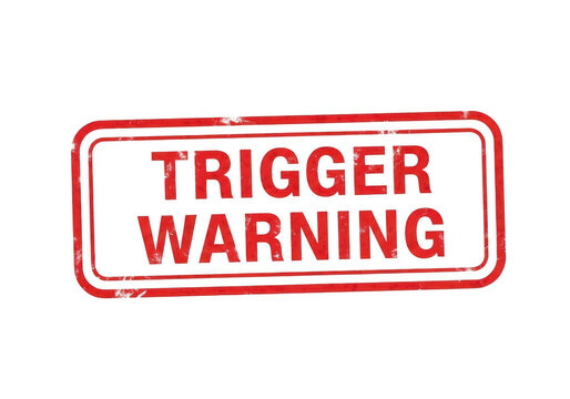 A red trigger warning stamp on a white background isolated on transparent background
