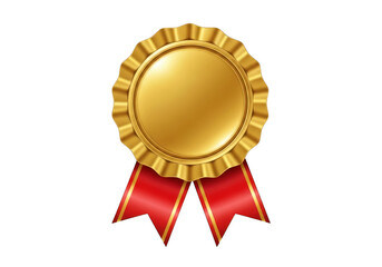 A gold medal with a red ribbon isolated on transparent background