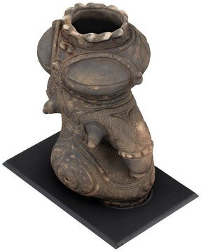 Ancient Jomon dogu clay figurine three quarter view prehistoric Japanese ritual statue 3D Render