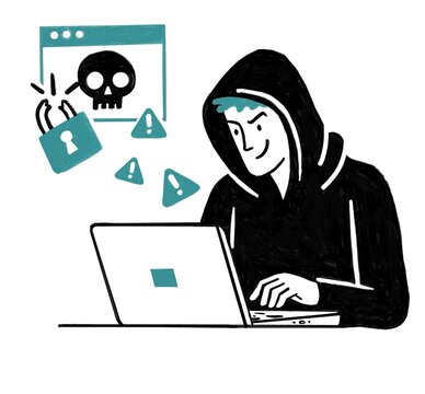 Hombre joven hacker con una laptop ingresando a una web de manera clandestina. Viste una capucha y poleron negro