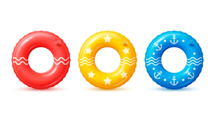 Set of colorful inflatable swimming rings for summer fun