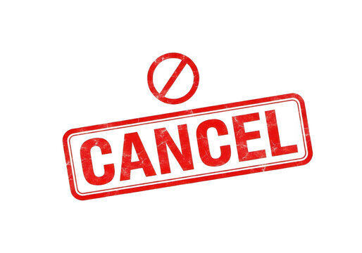 A red cancel stamp with a circle and line isolated on transparent background