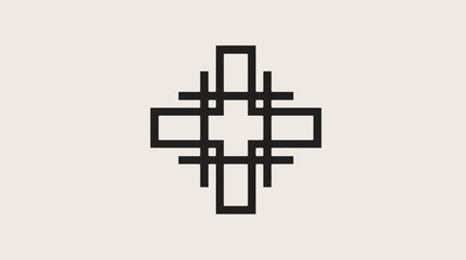 Fototapeta premium Modern Geometric Abstract Cross Pattern Design on Light Background. Minimalist Symmetrical Square Shape Graphic Element.