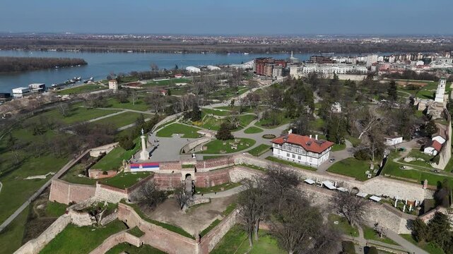 Belgrade, Serbia - Aerial view of Kalemegdan fortress with Danube and Sava river in the background