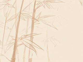 Obraz premium Soft sketched image of bamboo stalks and leaves in sepia tones on a beige background
